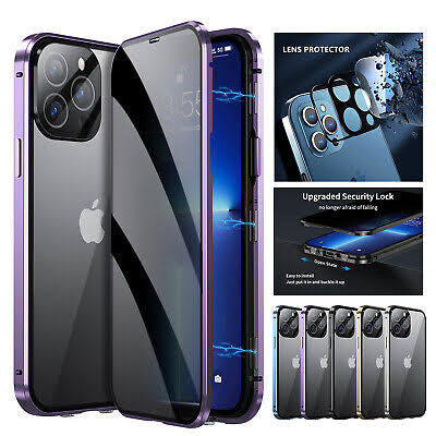 360° Metal Magnetic Double Sided Glass Privacy Cover For iphone 15,14,13,12,11 Pro MAX 360 Magnet Antispy Protective Cover
