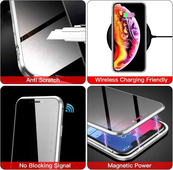 360° Metal Magnetic Double Sided Glass Privacy Cover For iphone 15,14,13,12,11 Pro MAX 360 Magnet Antispy Protective Cover