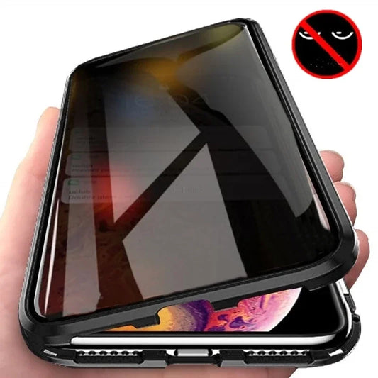 Magnetic Tempered Glass Privacy Metal Case for Iphone 15 14 13 12 XR 11 Pro MAX X 7 8 6 plus 360 Magnet Antispy Protective Cover